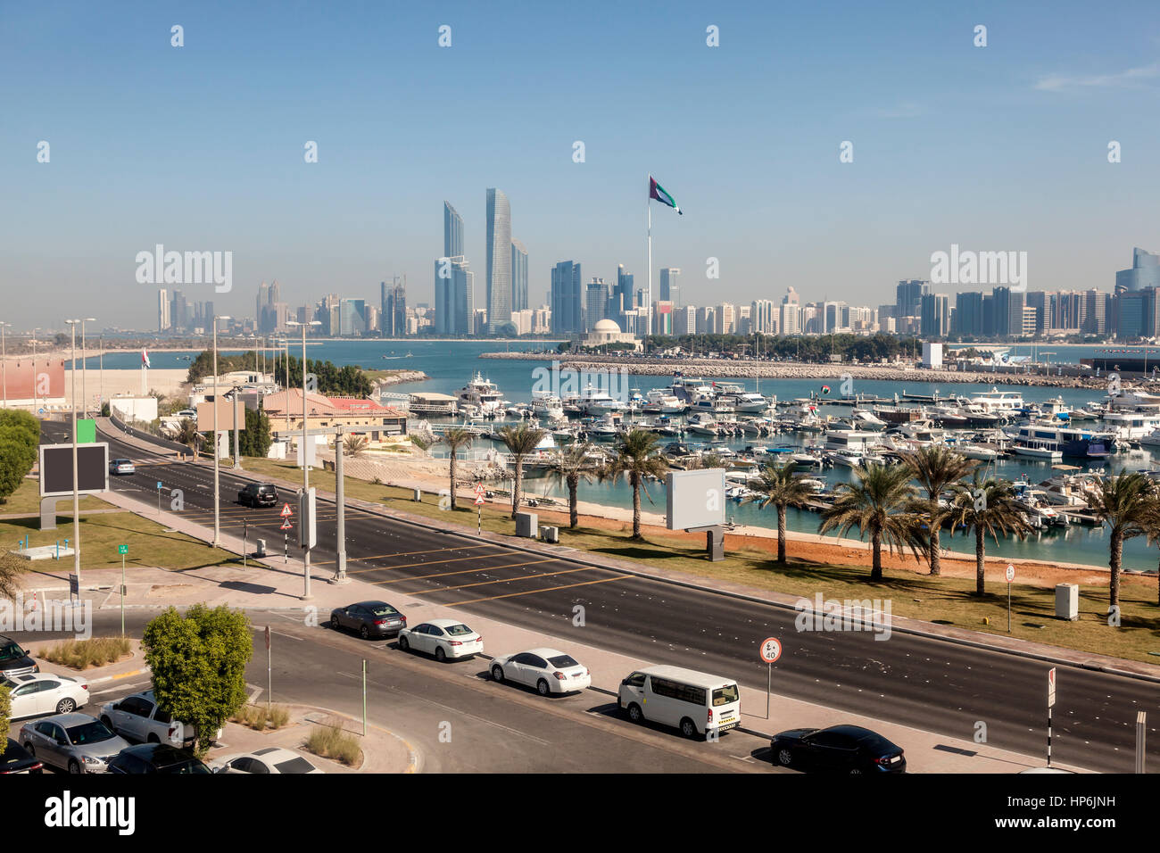 Elevated view over the Abu Dhabi marina. United Arab Emirates, Middle East Stock Photo