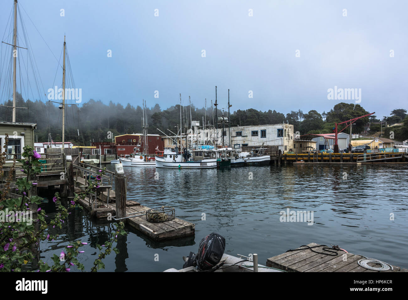 Panoramic view of the harbor of Fort Bragg, California Stock Photo Alamy