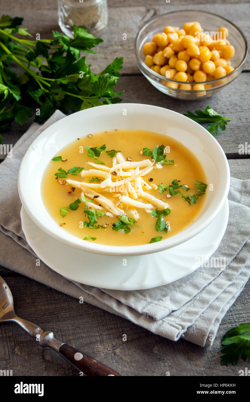 Homemade Chickpea Soup With Cheese And Parsley Healthy Organic Vegetarian Diet Vegetable Protein Lunch Meal Food Soup Stock Photo Alamy