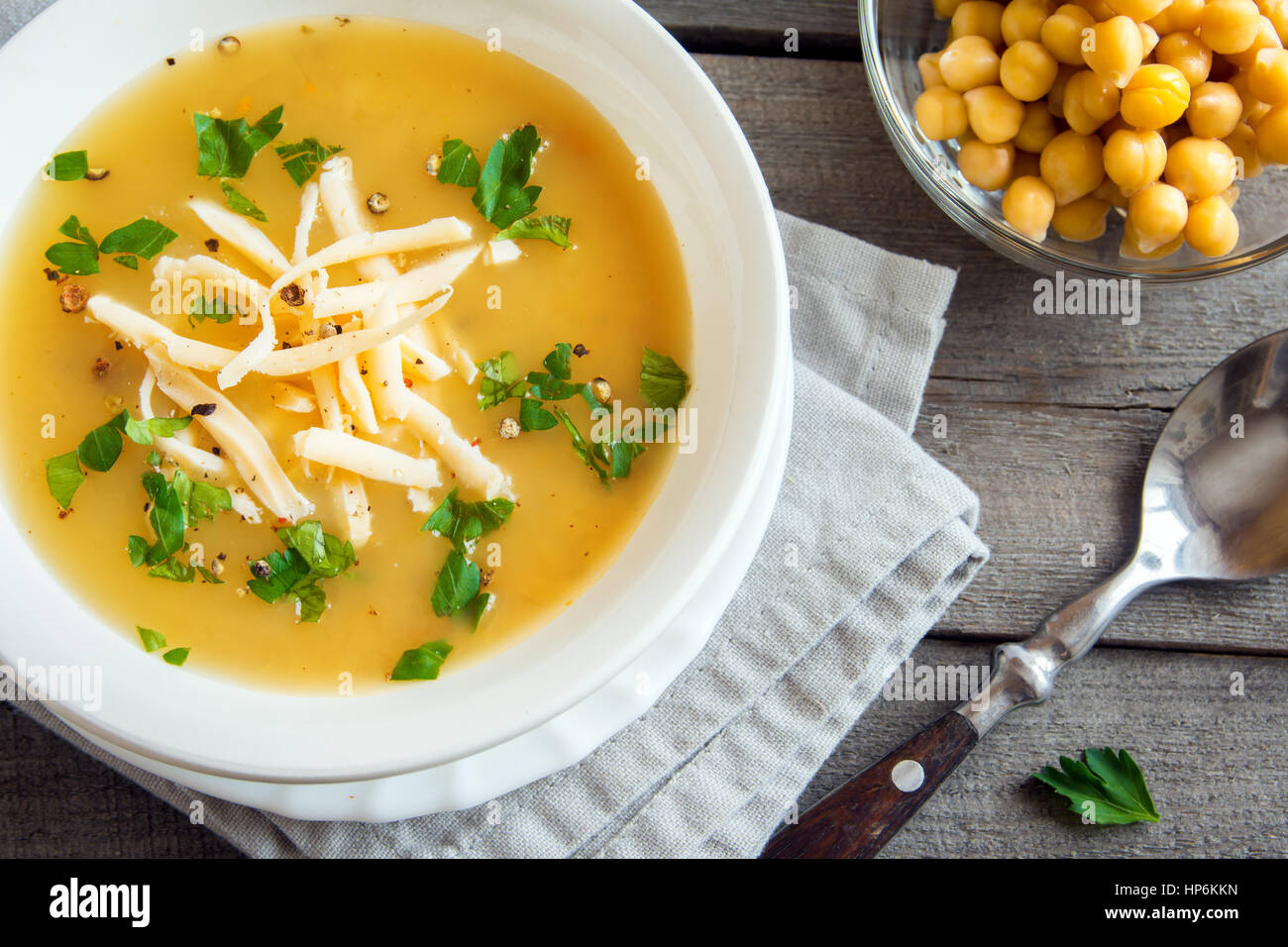 Homemade Chickpea Soup With Cheese And Parsley Healthy Organic Vegetarian Diet Vegetable Protein Lunch Meal Food Soup Stock Photo Alamy