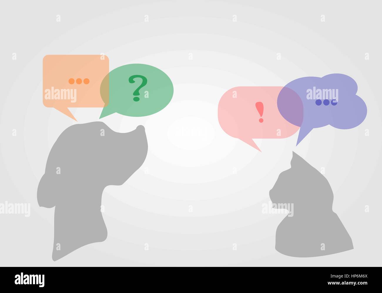 Interaction between dog and cat through transparent speech bubbles