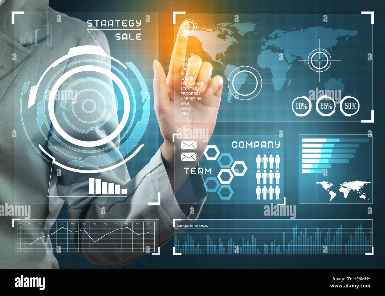 Close view of businesswoman working with virtual panel interface Stock ...
