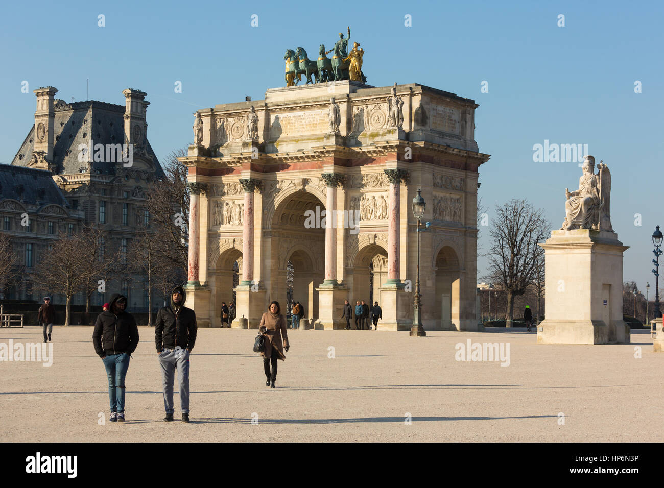 Paris,France - January 19 2017 : People of Paris and the tourists walk in the streets and the parks of the city.The city is full of  landmarks and bea Stock Photo