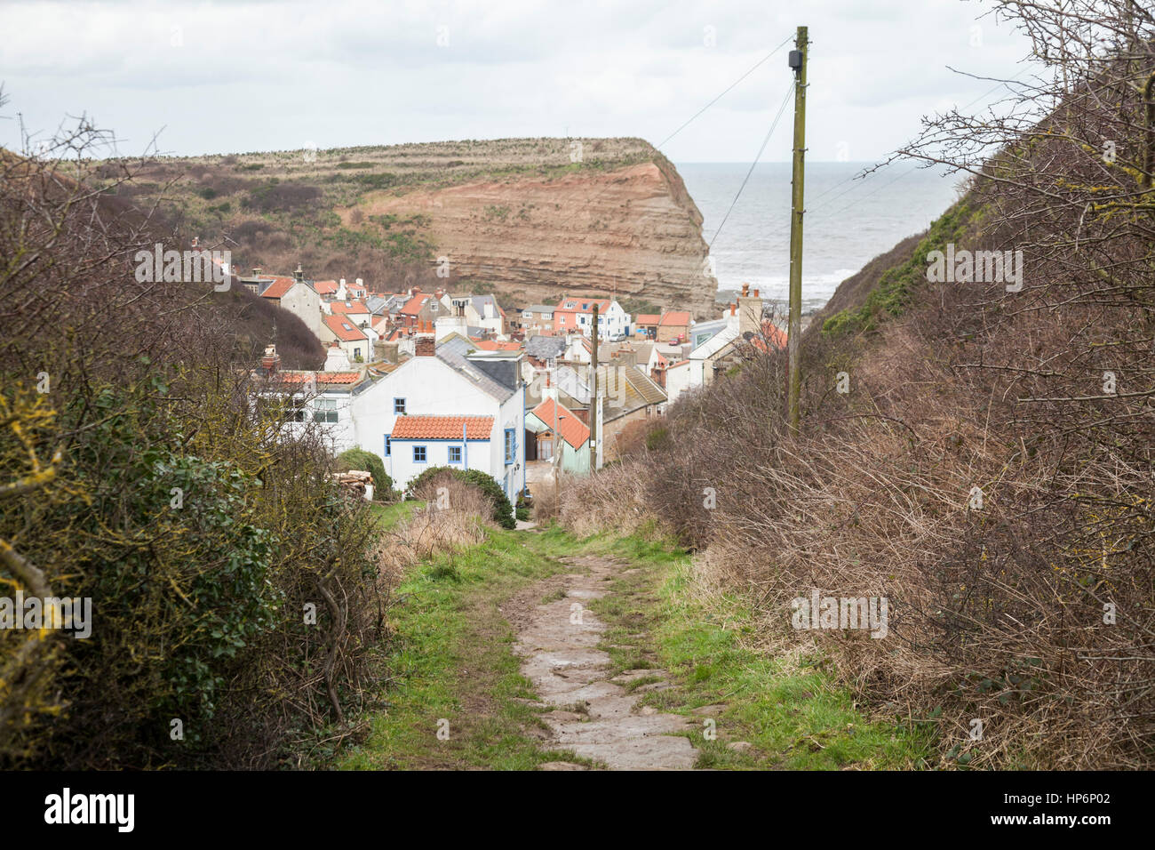 Pathway leading down to the fishing village of Staithes,North Yorkshire,England,UK Stock Photo