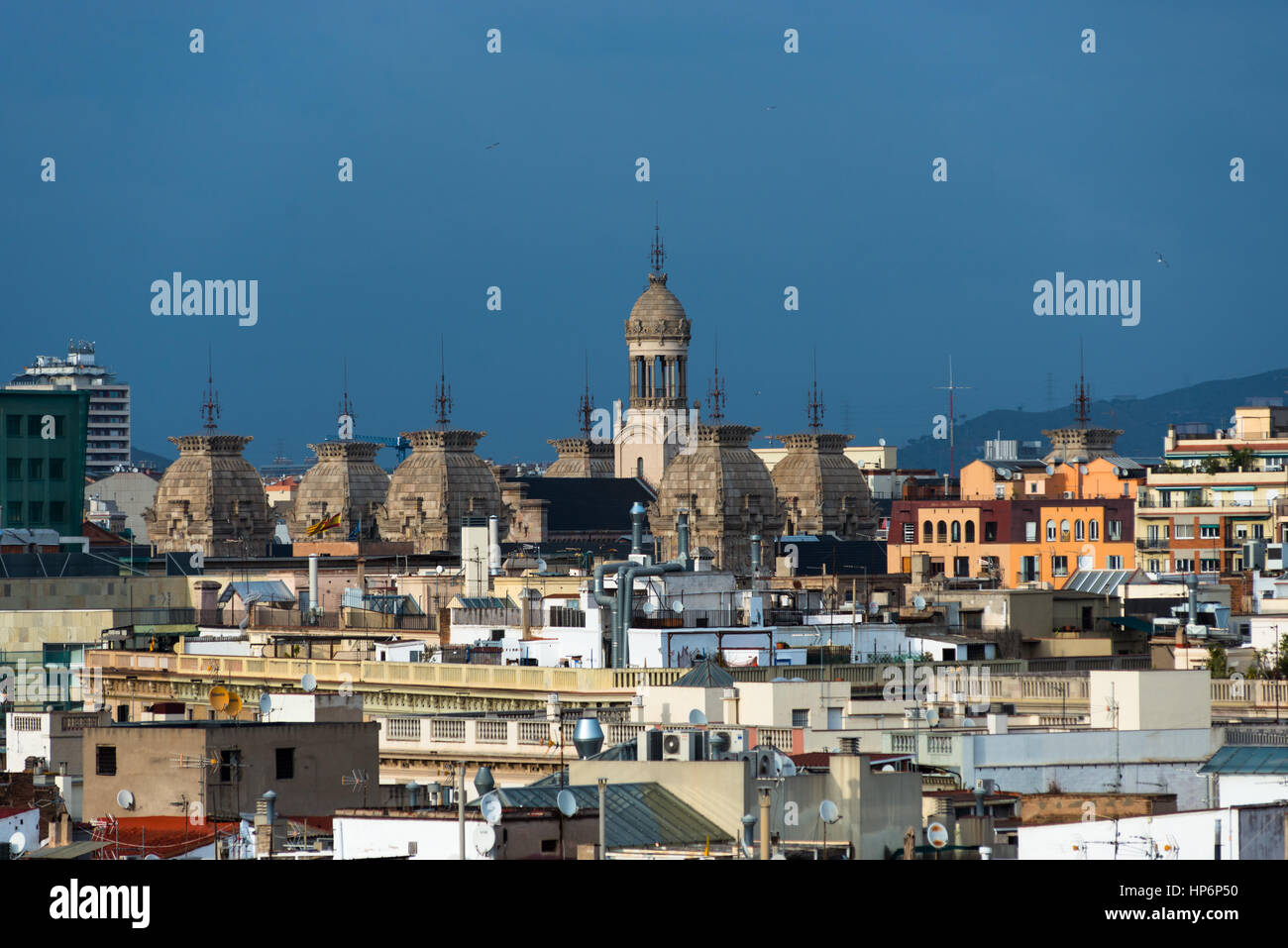 Tribunal Superior de Justicia Sala Civil y Penal or High Court of Justice of Catalonia seen from Santa Maria del Mar, La Ribera, Barcelona, Spain. Stock Photo