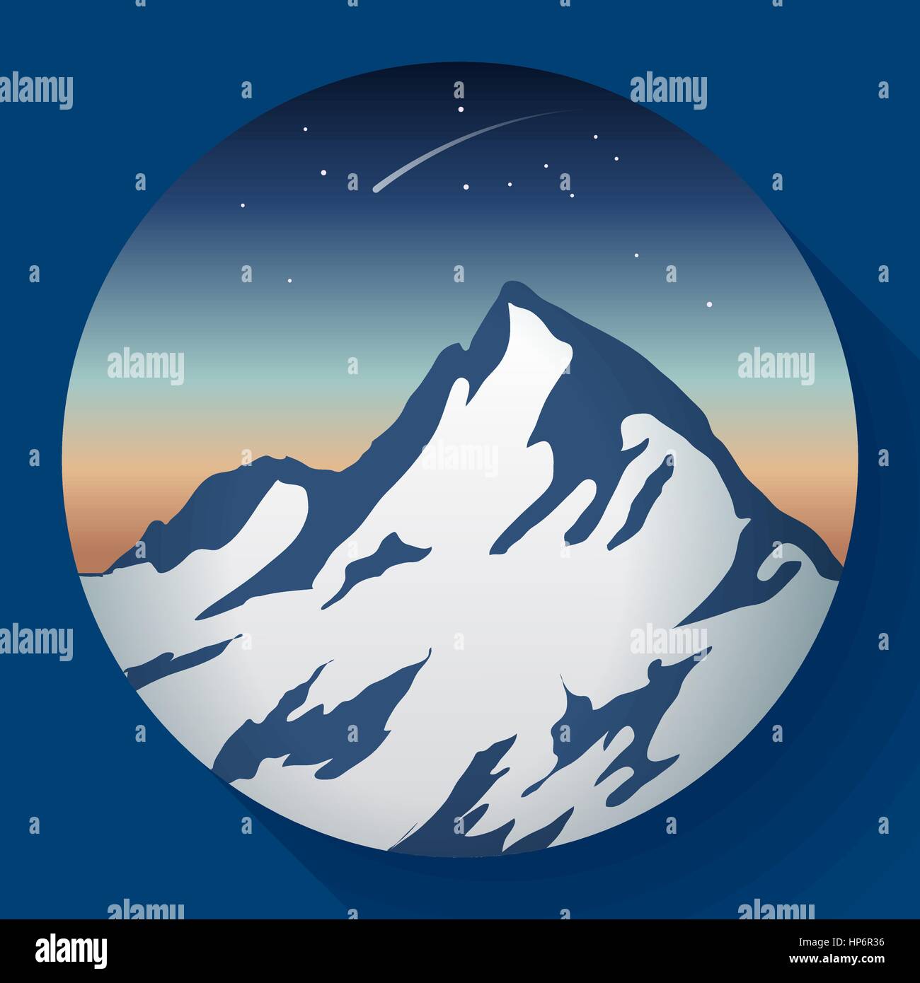 mountain icon peak flat at night and Comet icon Stock Vector