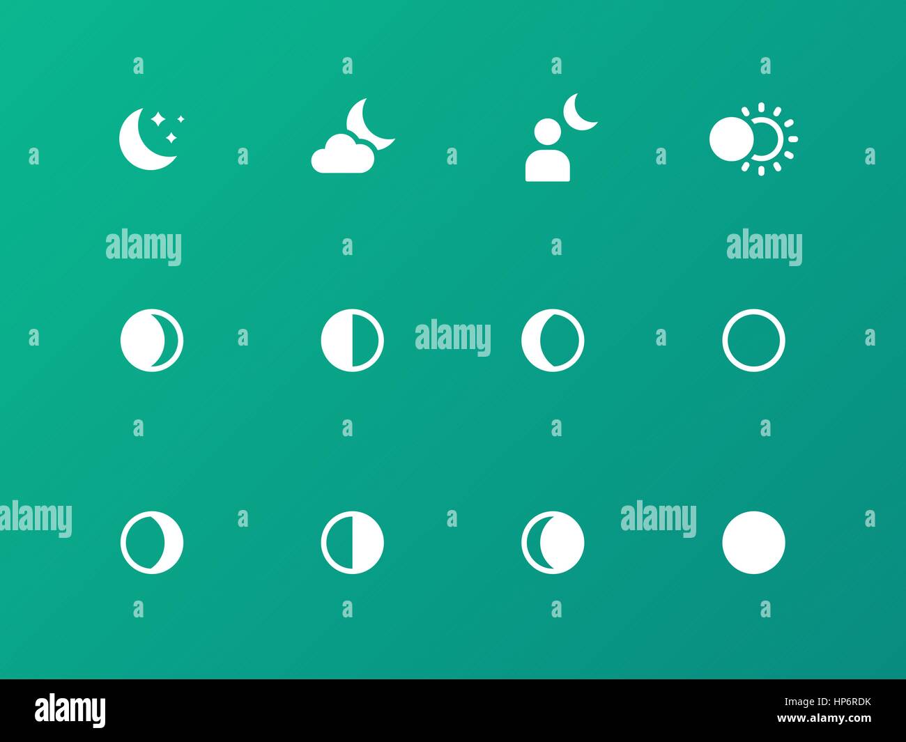 Seamless moon phase icons on green background. Stock Vector