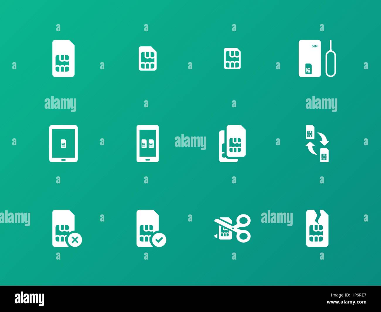 SIM card icons on green background. Stock Vector