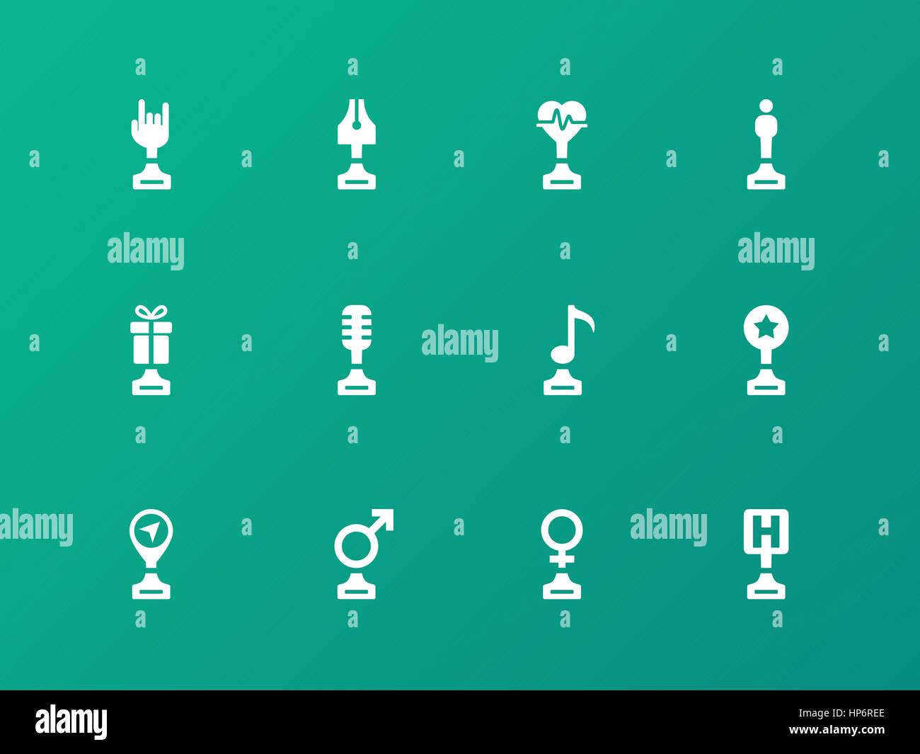 Sports trophies and awards icons on green background Stock Vector Image ...