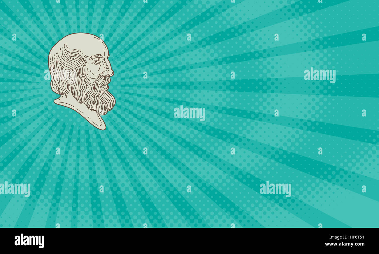 Business card showing Mono line style illustration of the Greek philosopher Plato head viewed from the side. Stock Photo