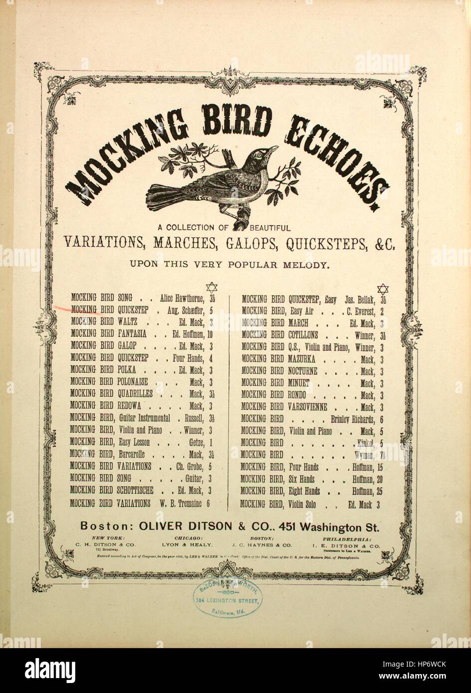 Sheet music cover image of the song 'Mocking Bird Echoes A Collection of Beautiful Variations