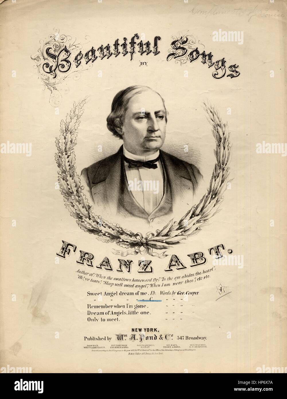Sheet Music Cover Image Of The Song Beautiful Songs By Franz Abt Stock Photo Alamy
