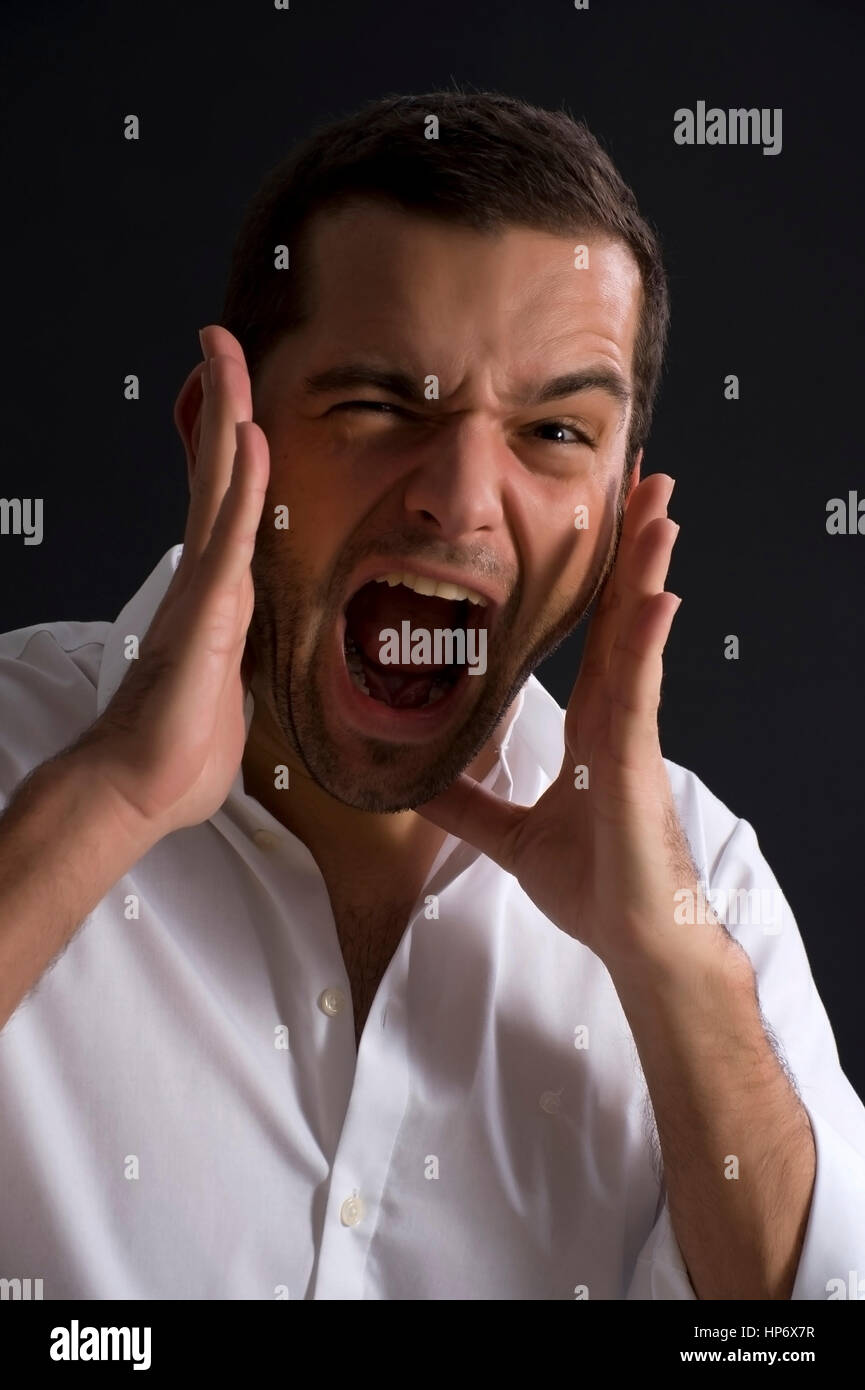 schreiender Mann, 30+ - screaming man Stock Photo
