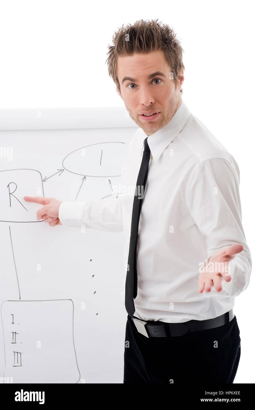 Junger Businessmann steht vor Flipchart business man front of flip