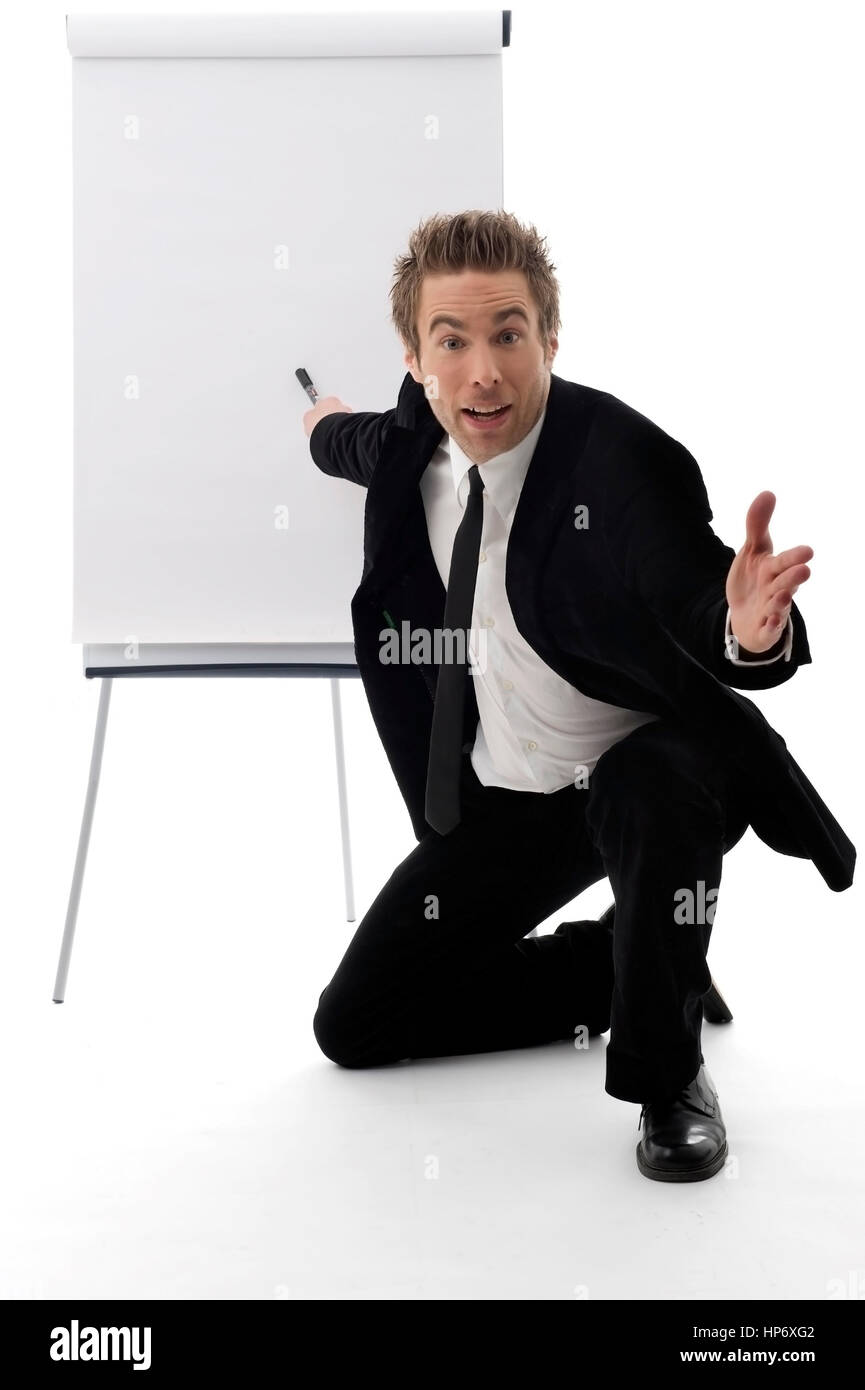 Geschaeftsmann mit Flipchart - businessman with flip chart Stock Photo