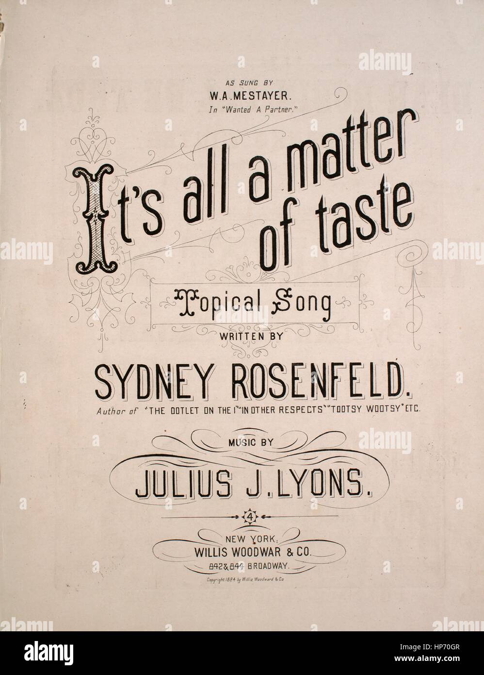 Sheet music cover image of the song 'It's All a Matter of Taste Topical Song', with original