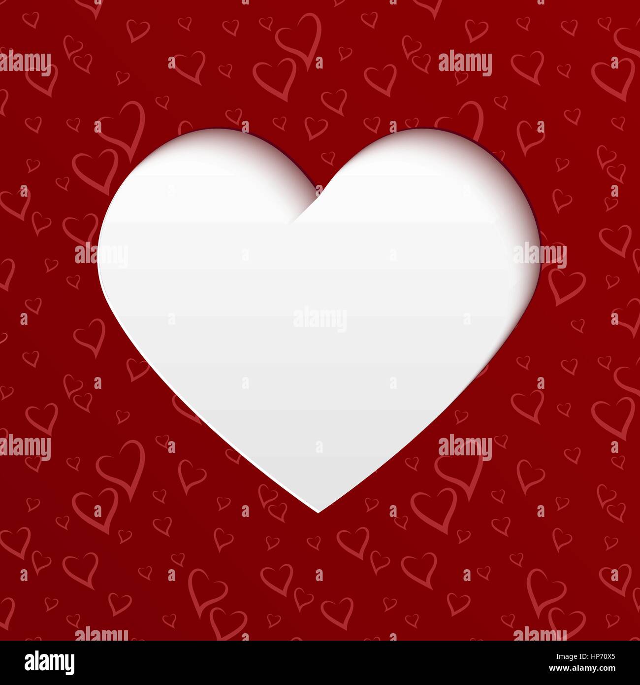 Valentines day card with paper cut heart from red seamless pattern with ...