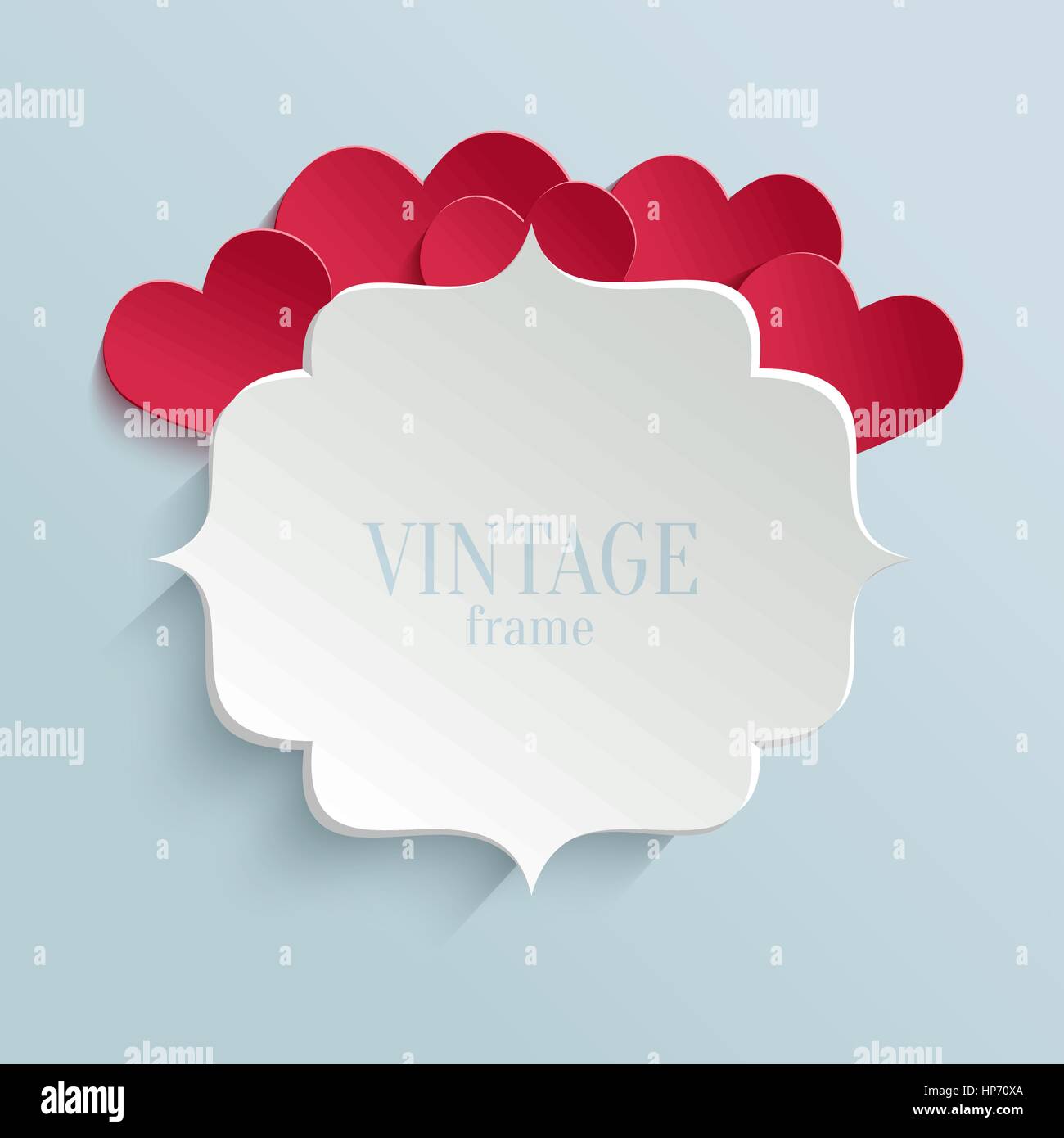 White paper banner in vintage or retro style with red hearts. Valentines day greeting card template Stock Vector