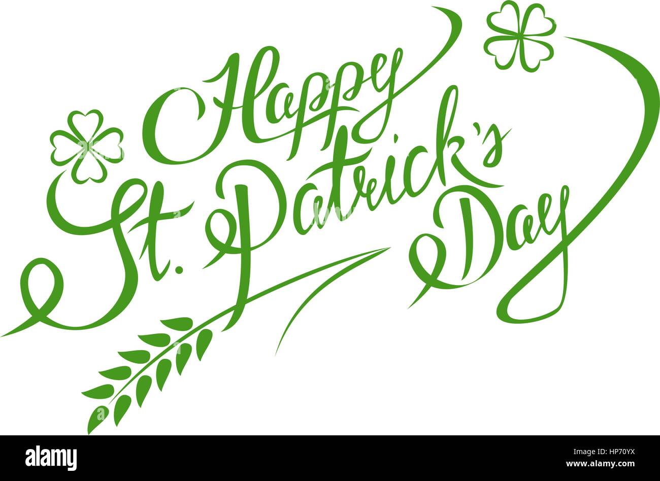 Happy St. Patricks Day Hand lettering Greeting Card. Typographical Vector Background. Handmade calligraphy. Stock Vector