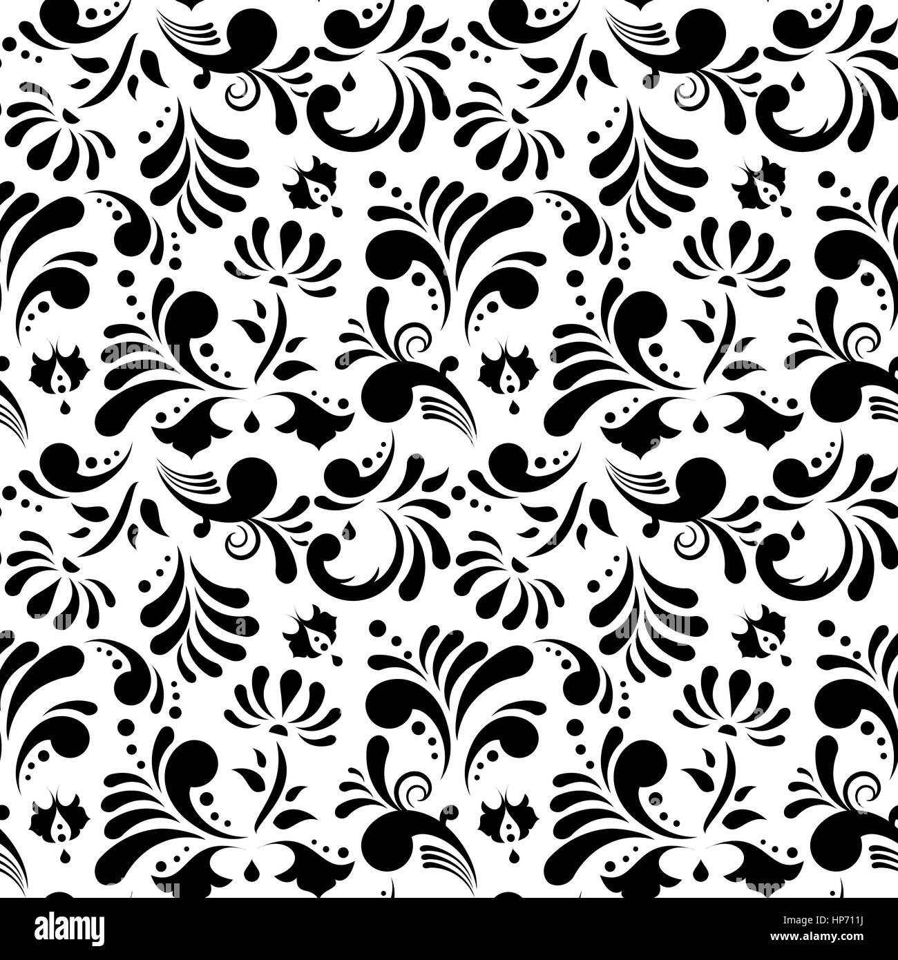 Vector black and white floral seamless pattern Stock Vector Image & Art ...