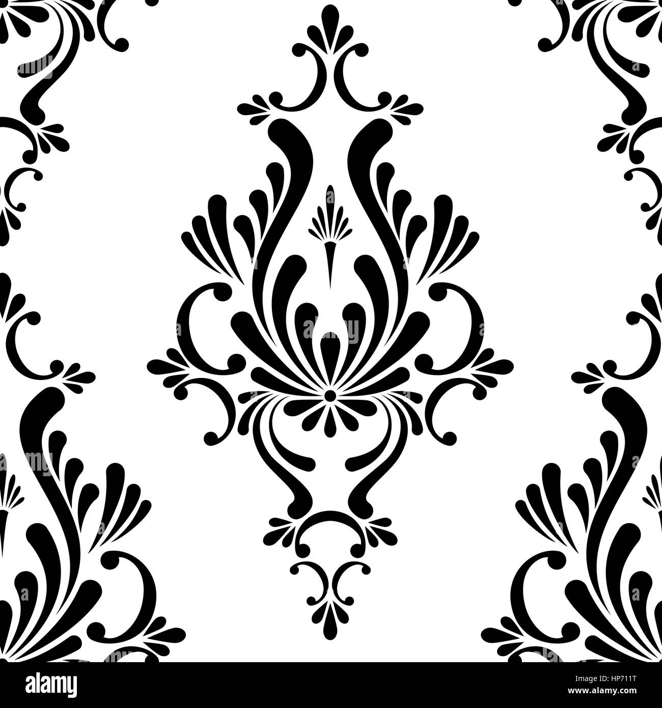 Vector black and white floral damask seamless pattern Stock Vector ...