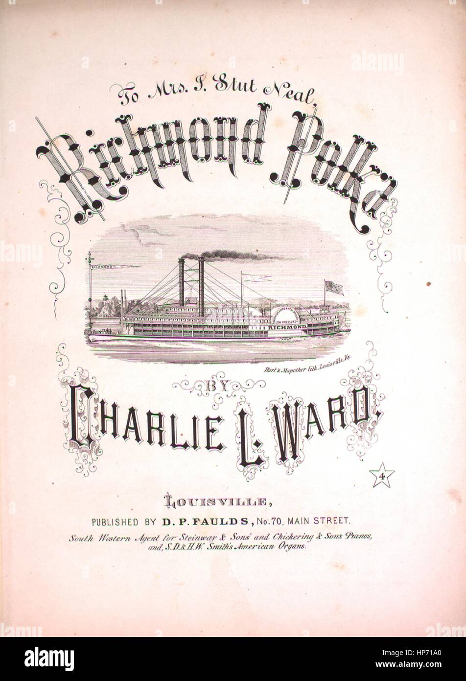 Sheet Music Cover Image Of The Song Richmond Polka With Original Authorship Notes Reading By Charlie L Ward 1900 The Publisher Is Listed As D P Faulds No 70 Main Street The Form