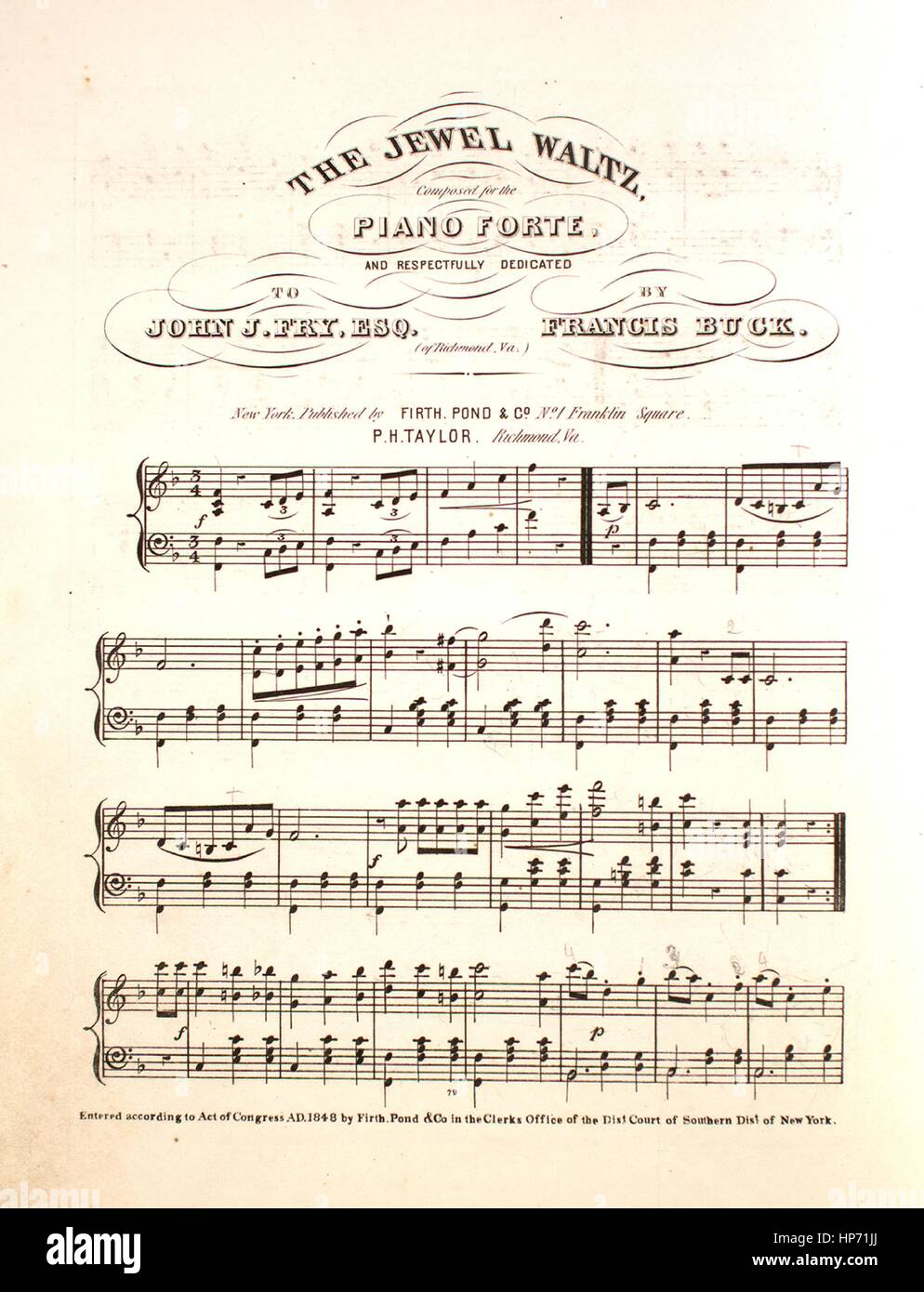 Sheet Music Cover Image Of The Song The Jewel Waltz With Original Authorship Notes Reading Composed For The Piano Forte By Francis Buck United States 1848 The Publisher Is Listed As Firth