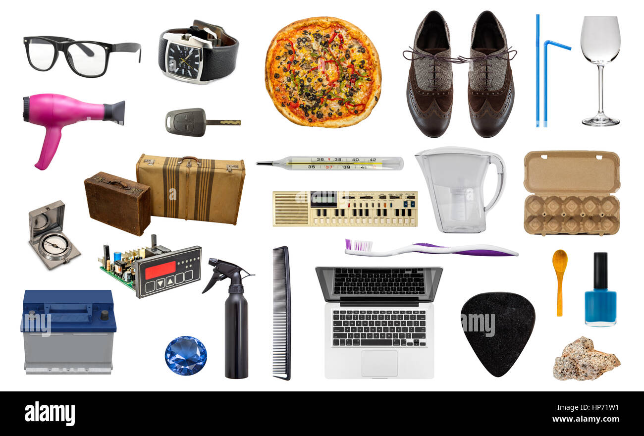 Group of various objects isolated on the white Stock Photo Alamy