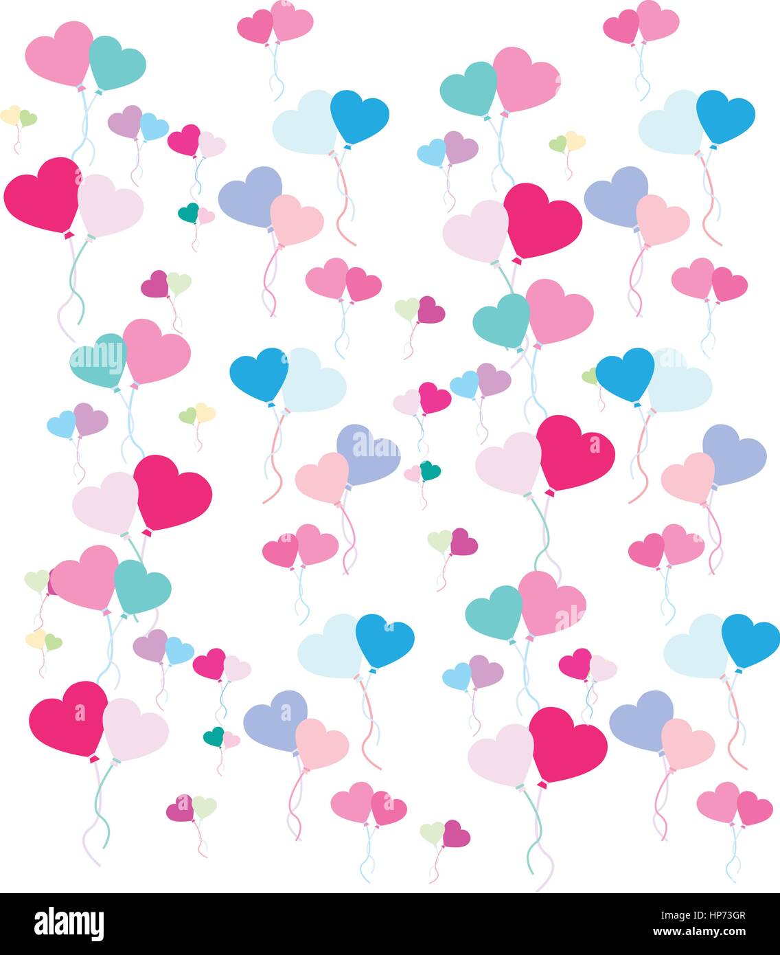 vector image of a repeat pattern of heart balloons on white background Stock Vector
