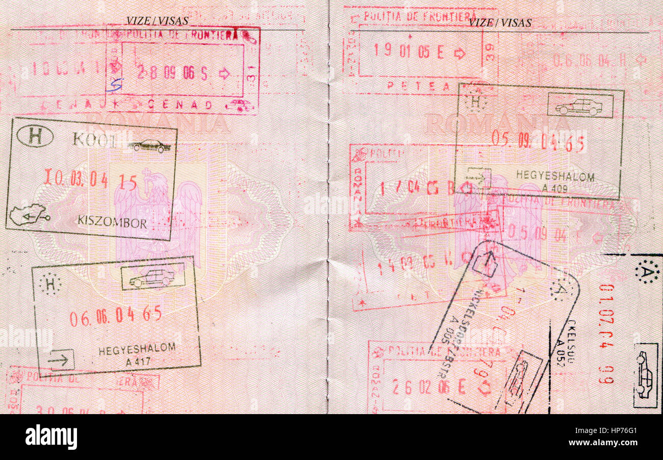 photo Romanian Passport Inside https www alamy com stock photo pages for visas marks of old romanian passport as background 134153825 html