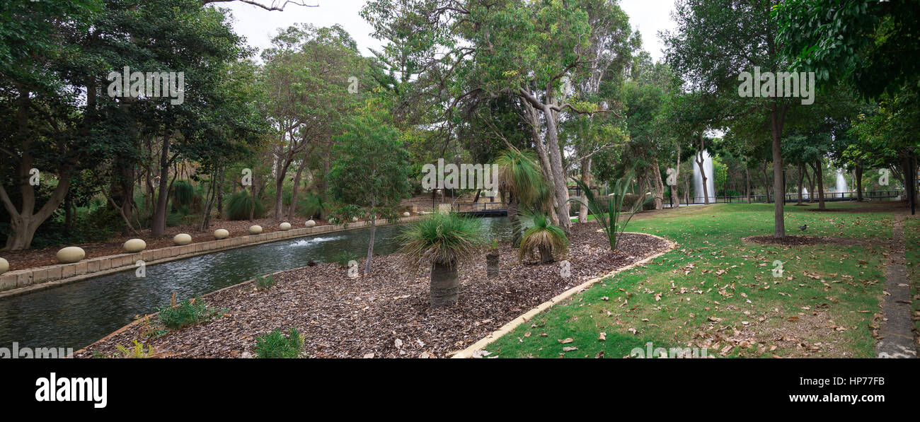 Lake and fountain in Joondalup Central Park, Perth, Western Australia