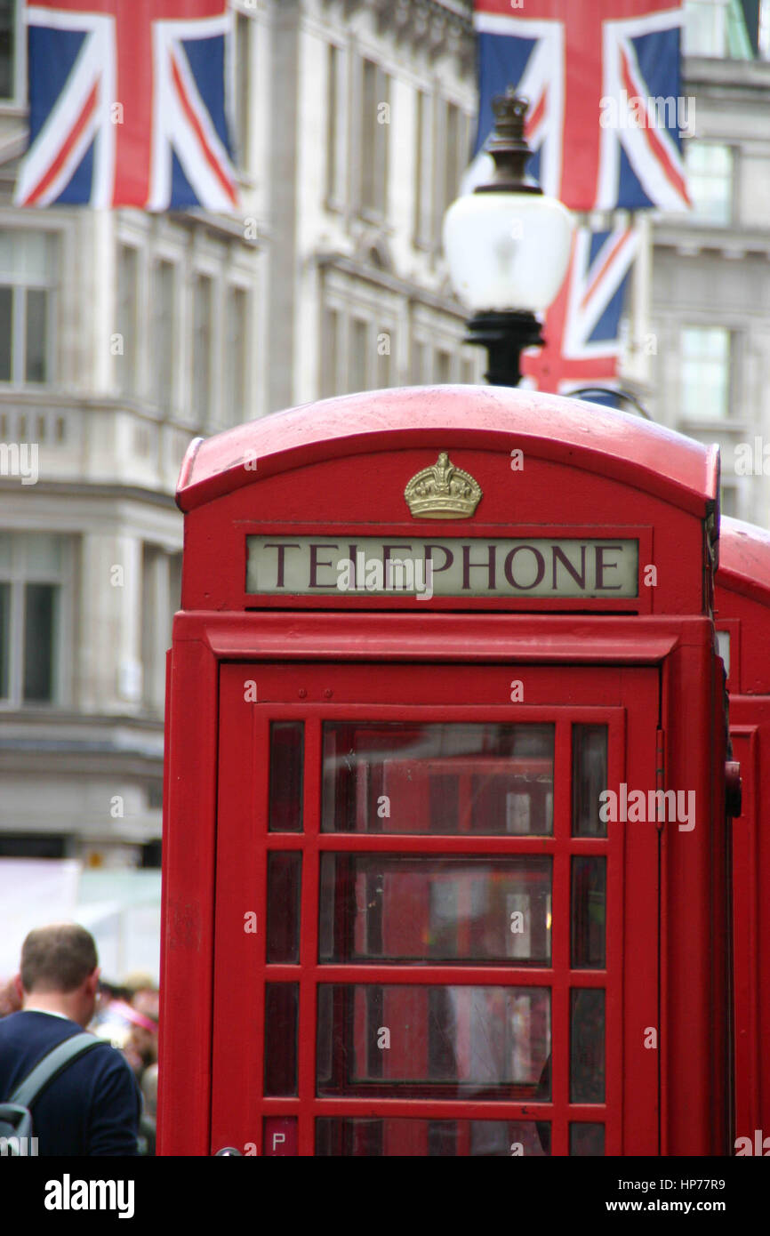 Iconic British red telephone box in central London Stock Photo