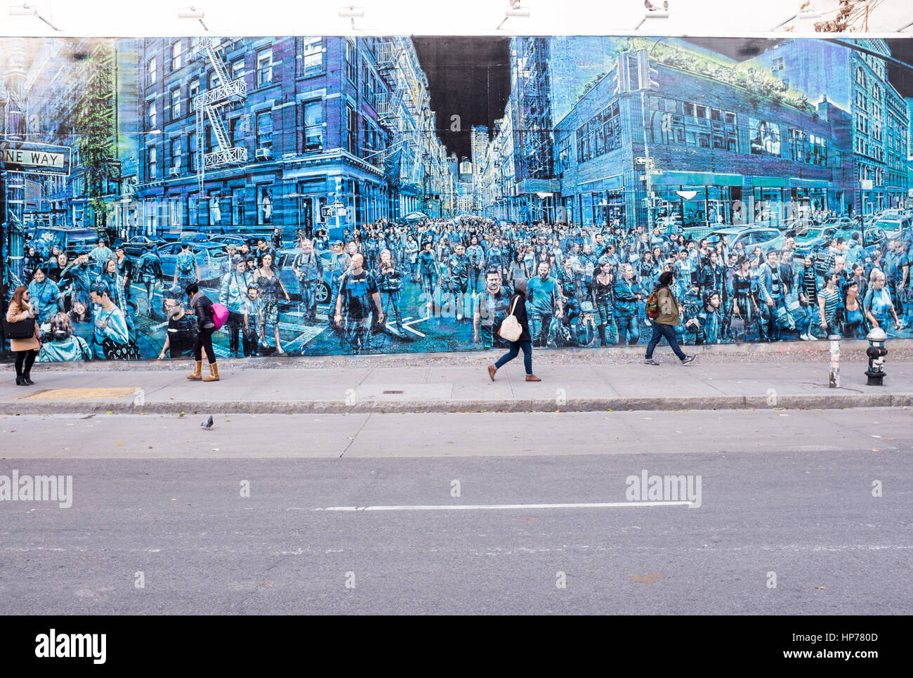 Logan Hick's 'Story Of My Life' Bowery mural at corner of East Houston Street and Bowery, Manhattan, New York, USA Stock Photo