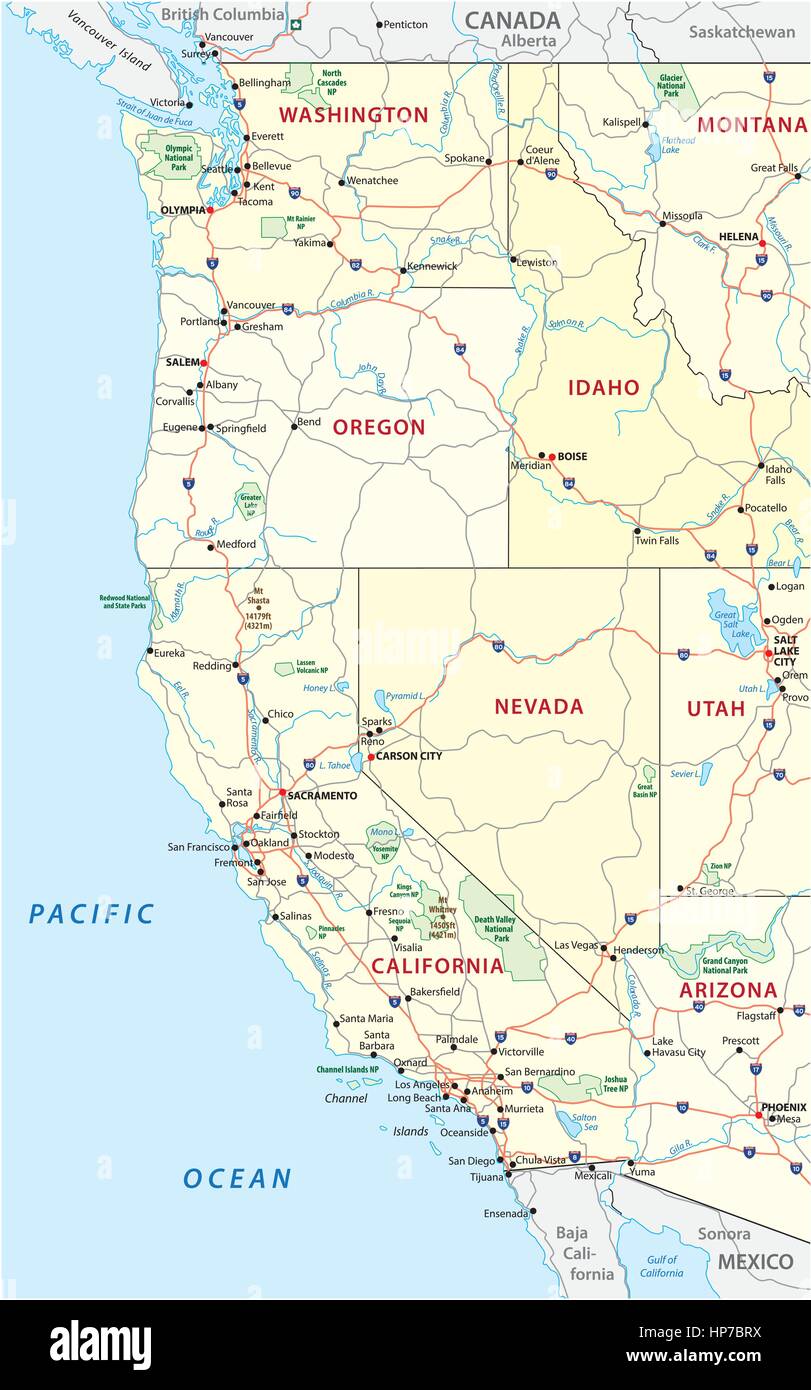 west coast of america map Roads Political And Administrative Map Of The Western United west coast of america map