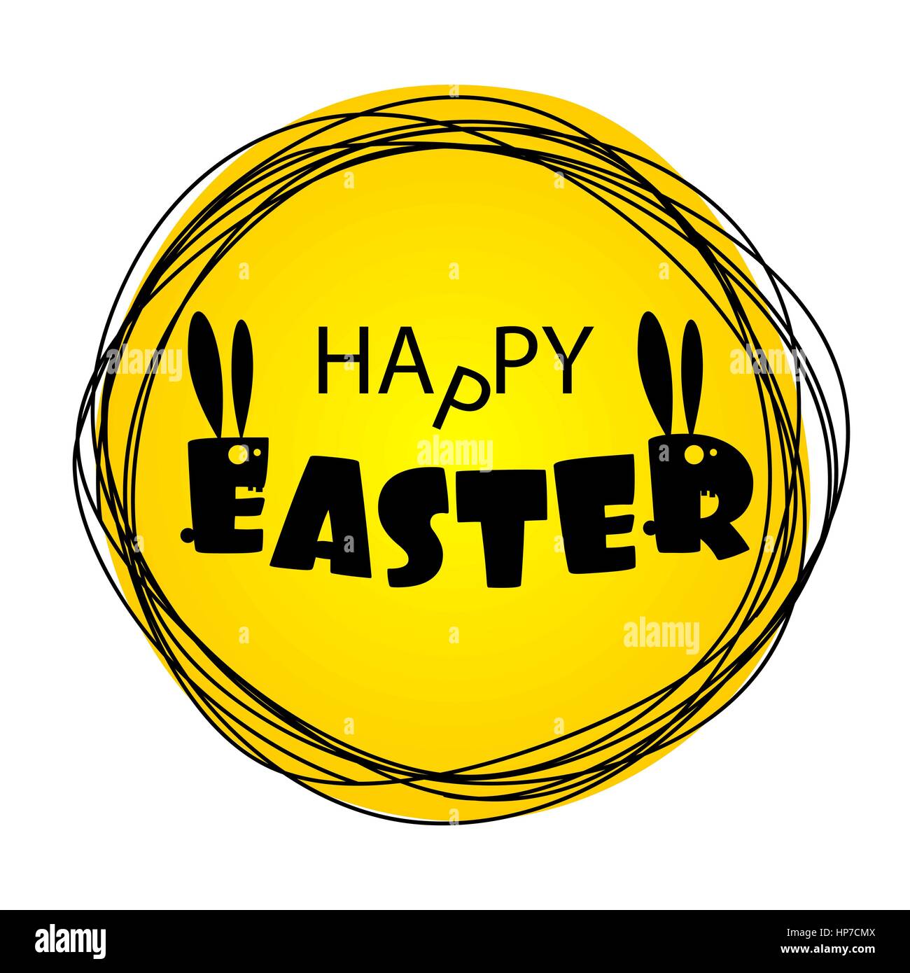 Lettering Easter. Greeting Happy Easter from ugly monsters funny rabbits. Silhouette of Bunny with long ears. Funny party invitation. Congratulations. Stock Vector