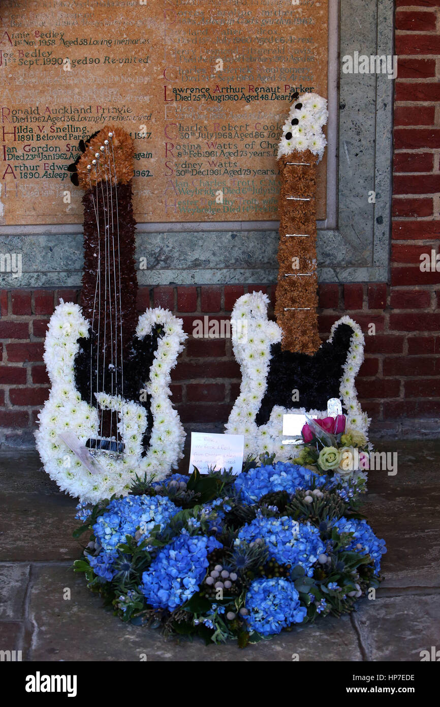 The funeral of Status Quo guitarist Rick Parfitt at Woking Crematorium