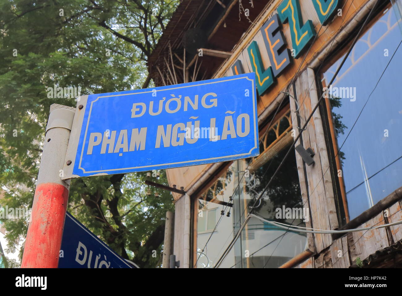 Pham Ngu Lao street in Ho Chi Minh City Vietnam. Pham Ngu Lao street is a famous backpacker street. Stock Photo
