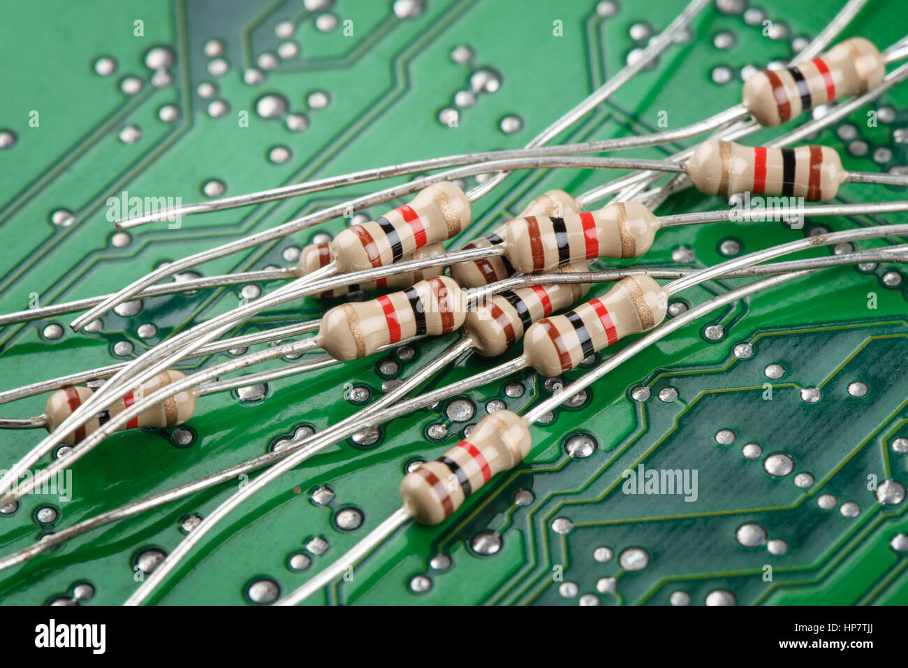 Closeup Heap Of 1K Or 1000 Ohms Resistors On Circuit Board Stock Photo Closeup Heap Of 1K Or 1000 Ohms Resistors On Circuit Board Stock Photo