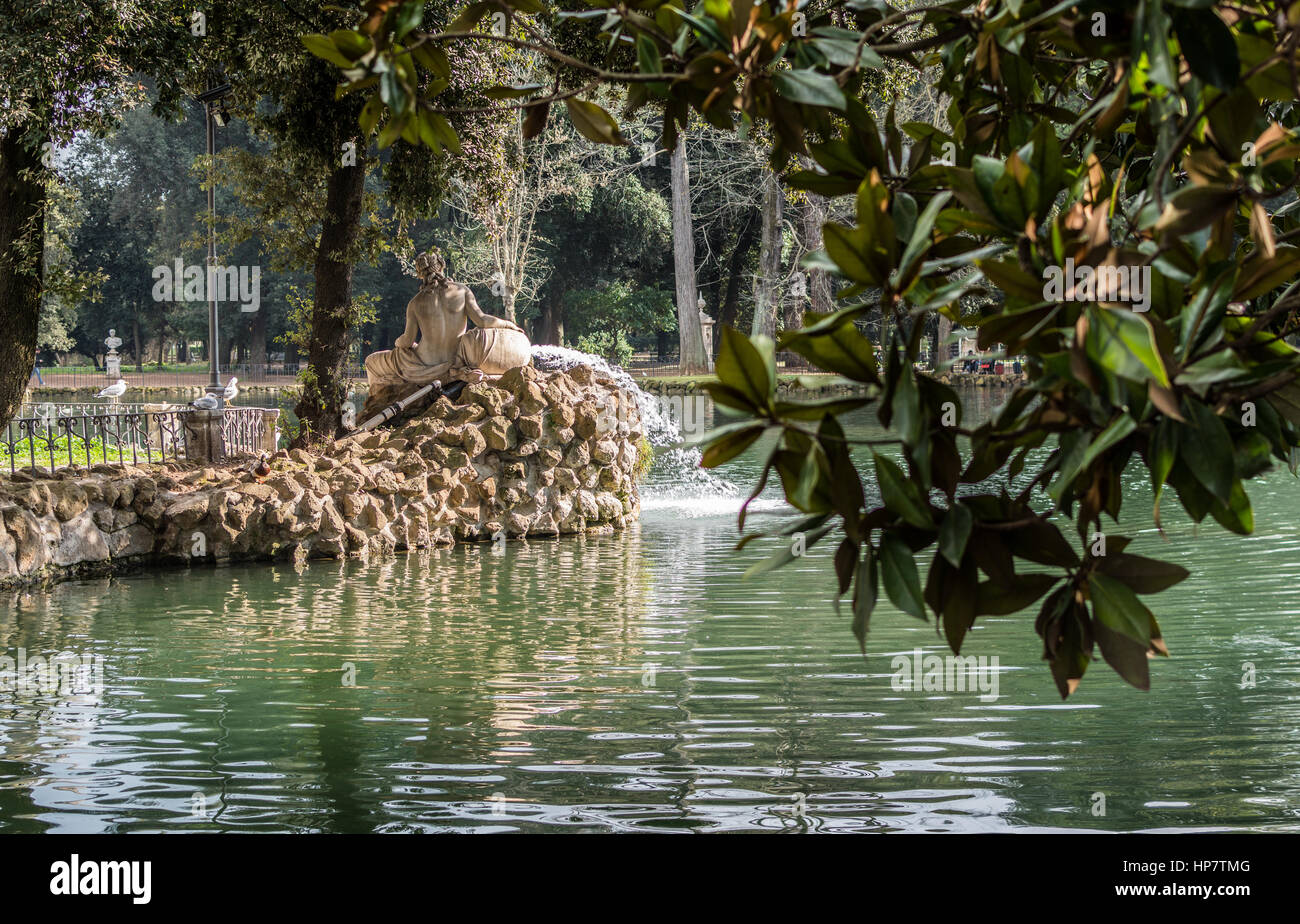 Lake inside the beautiful Villa Borghese gardens, Rome, Italy. Stock Photo
