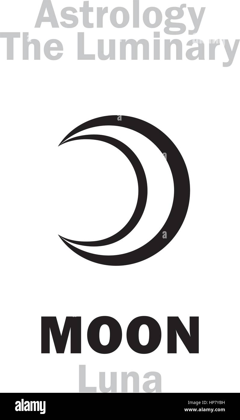 Astrology Alphabet: MOON (Luna), The Luminary. Hieroglyphics character sign (single symbol). Stock Vector