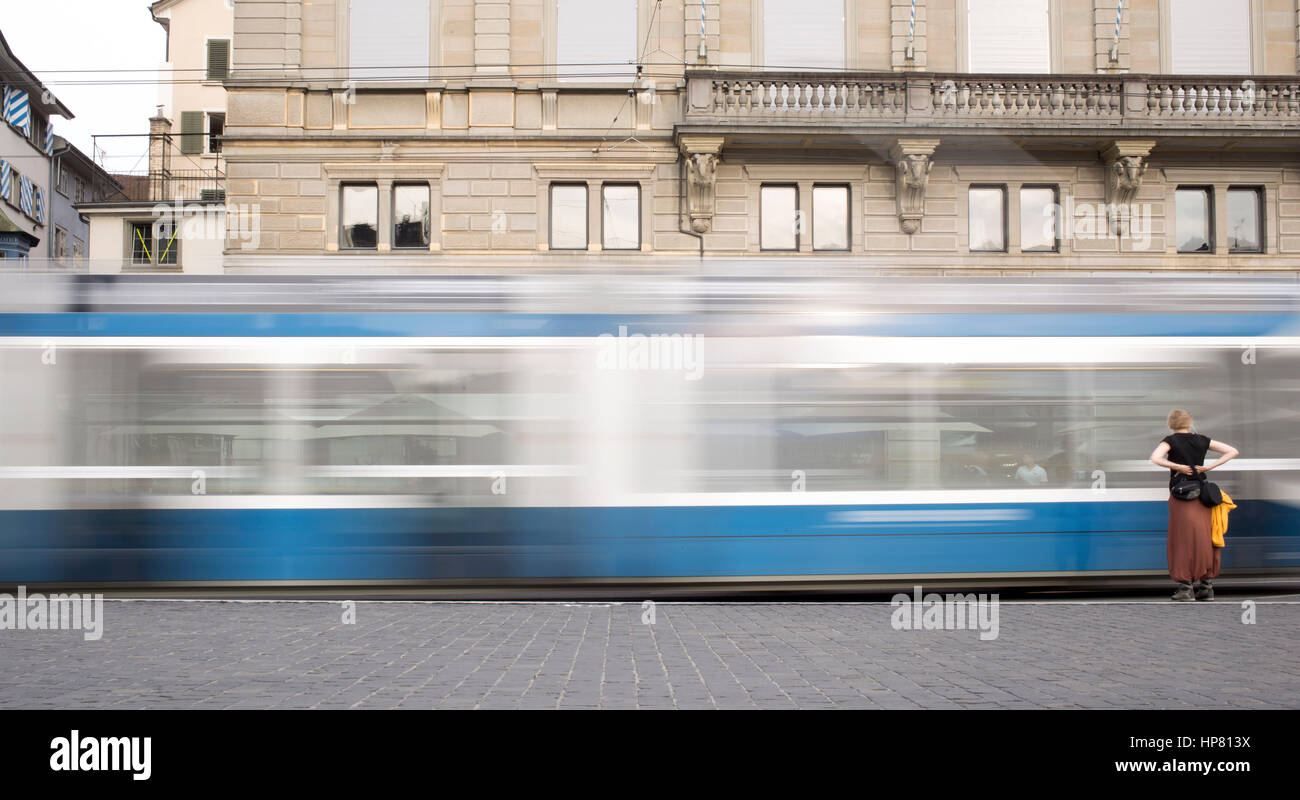 Tram is the main transport in Zurich. Stock Photo