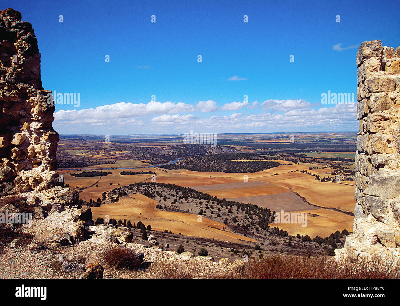 Landscape from the ruins of Gormaz castle. Gormaz, Soria province, Castilla Leon, Spain. Stock Photo