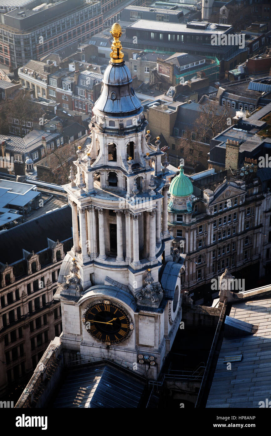 rooftop view over London on a foggy day from St Paul's cathedral, UK Stock Photo