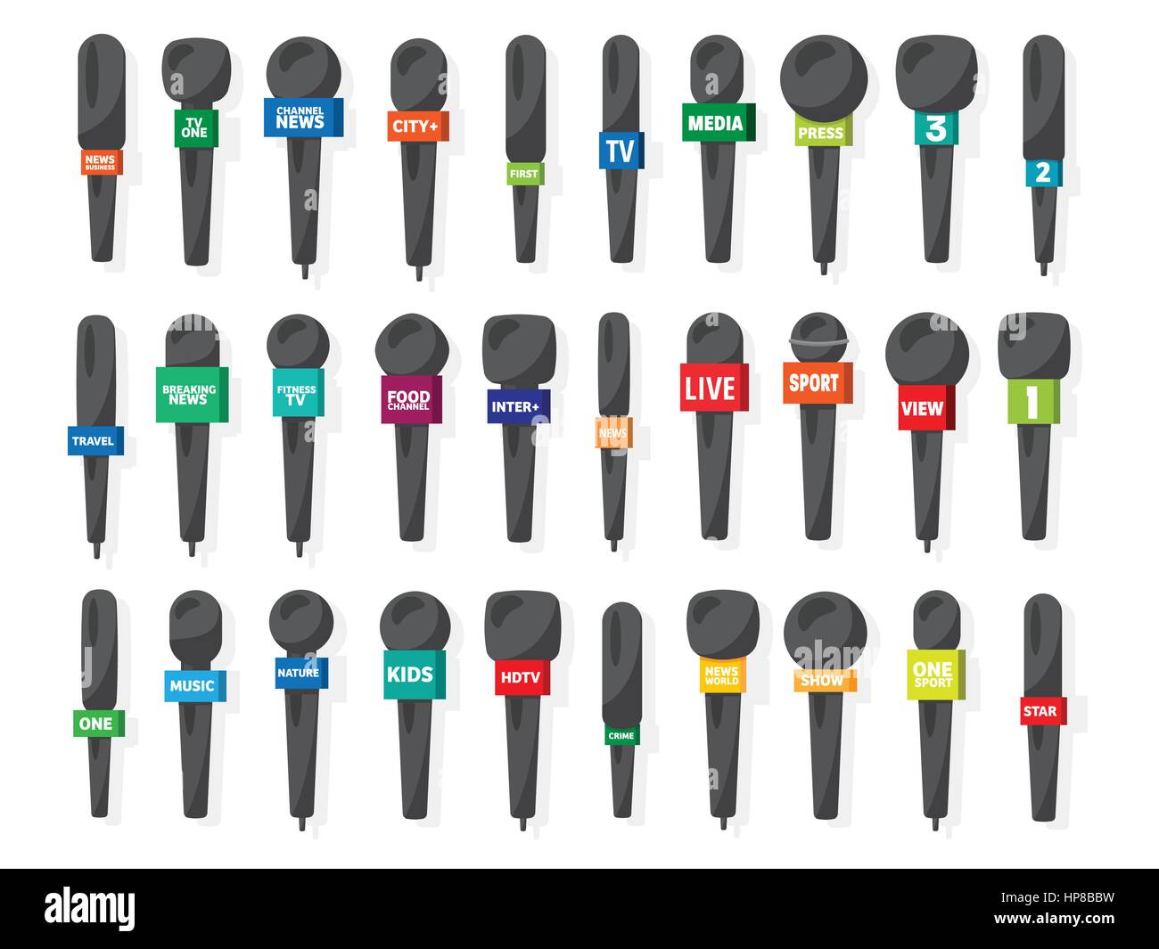 Microphone,reporter equipment. Mass media, television show. Tv.Audio