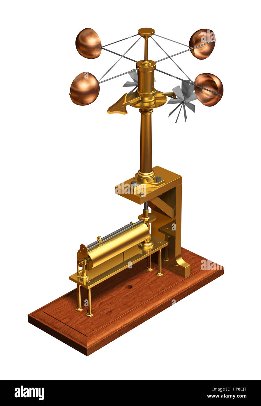 Antique Anemometer. Weather Station On White Background. 3D Illustration. Stock Photo