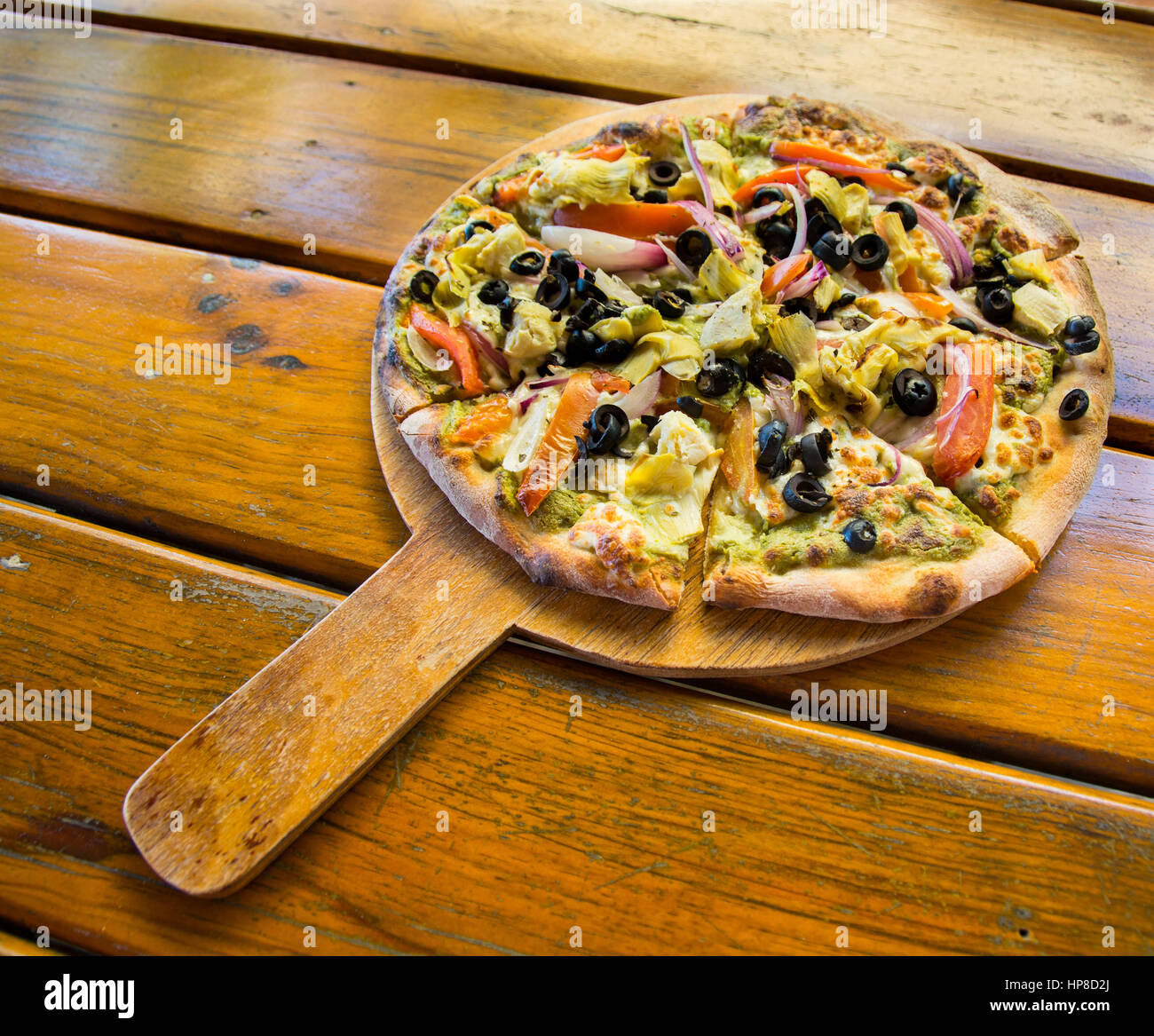 Vegetable Pizza on Peel Stock Photo