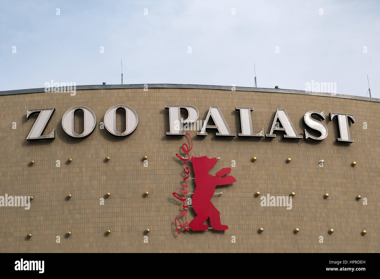 Berlin, Germany - February 19, 2017: The logo of the Berlinale (Berlin International Film Festival) on the facade of the Zoo Palast cinema. Stock Photo