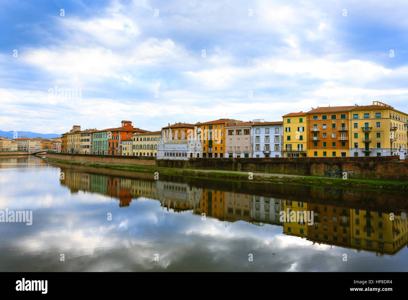 Pisa view. Buildings along Arno river. Italian landmark, Tuscany Stock Photo