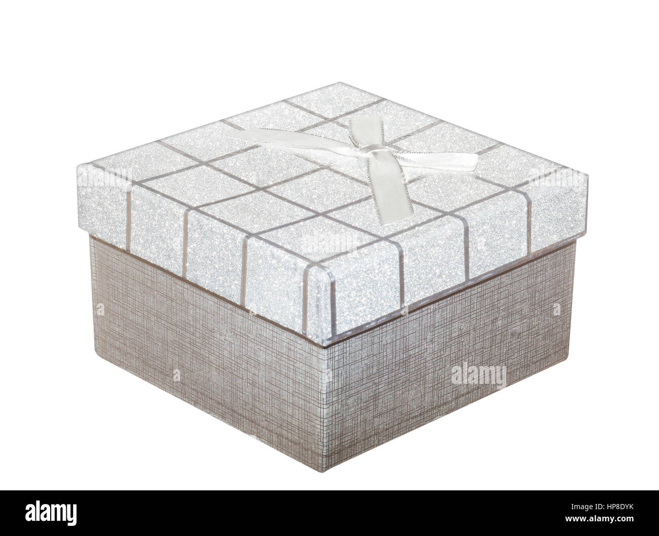 Gift box isolated on white background. Silver Christmas box. Stock Photo