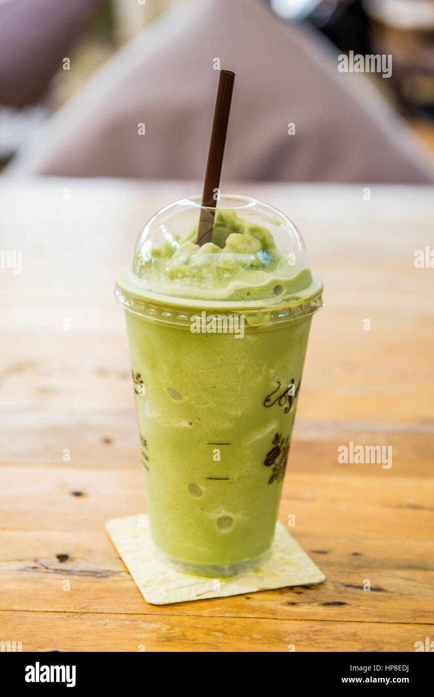 green tea frappe and blended on table Stock Photo Alamy
